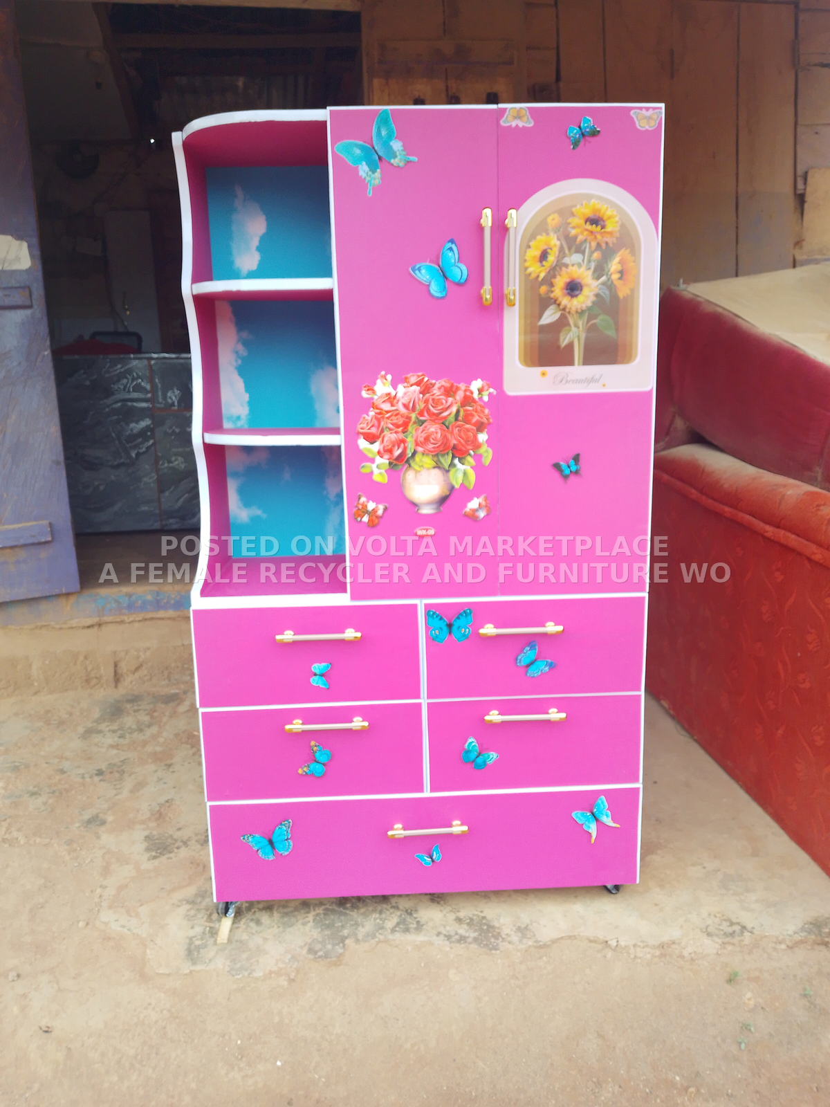 A female Recycler and furniture worker who changed waste into a sustainable products and also deals with furniture (both new and repair).